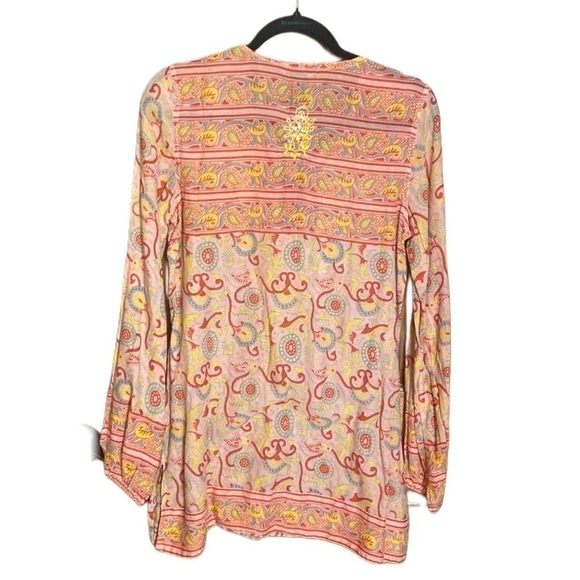 LUCKY BRAND | Boho Embroidered Split Neck Tunic Blouse | Size Small - Picture 2 of 11